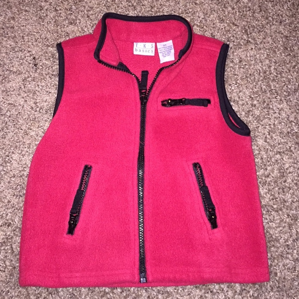 T.K.S Basics Red & black zipup fleece vest
